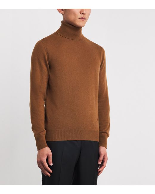 Isaia Brown Cashmere Rollneck Sweater for men