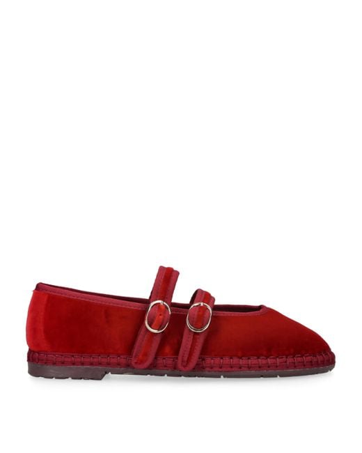 Flabelus Red Velvet Claire Mary Janes