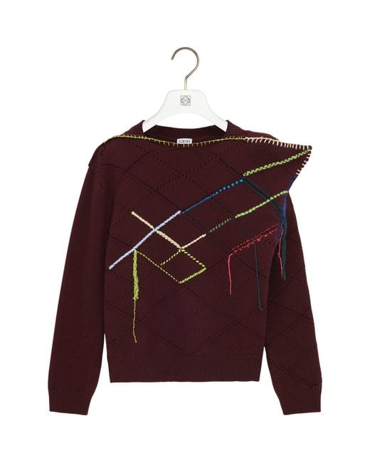 Loewe Purple Wool-Blend Contrast-Stitch Sweater