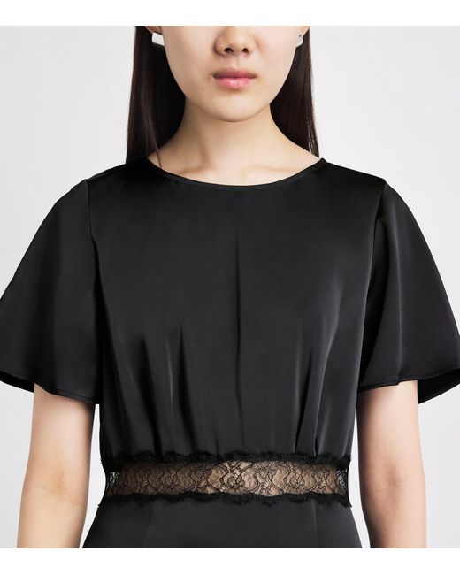 Claudie Pierlot Black Satin Lace-Waist Midi Dress