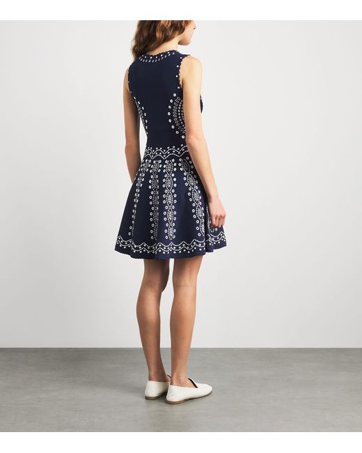 Sandro Blue Knitted Embroidered Mini Dress