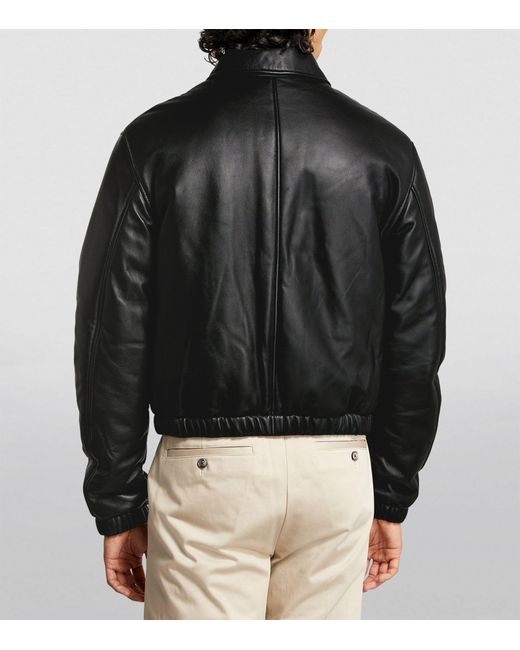 AMI Black Leather Bomber Jacket for men