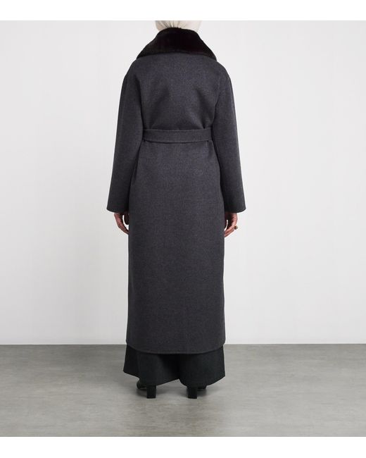 Yves Salomon Black Mink Fur-Trim Collar Coat