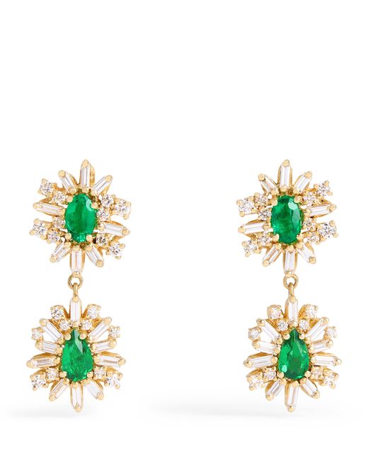Suzanne Kalan Green Diamond And Emerald One Of A Kind Drop Earrings