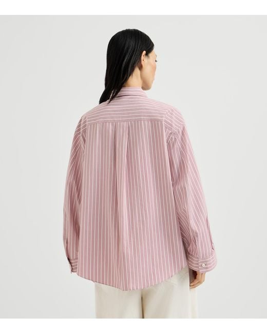 Brunello Cucinelli Pink Cotton Poplin Stripe Shirt