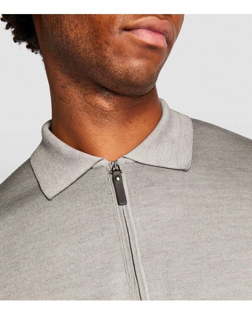 Canali Gray Wool-blend Half-zip Polo Shirt for men
