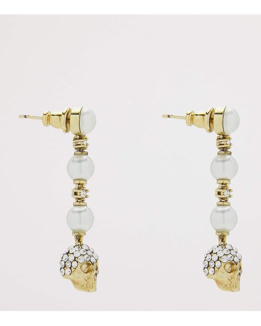 McQueen Metallic Faux Pearl And Skull Earrings for men
