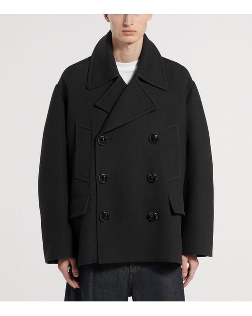 Balenciaga Black Wool Double-Breasted Peacoat for men