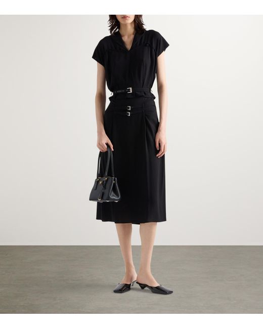 Prada Black Buckle-Detail Midi Skirt