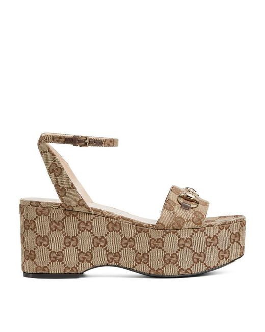 Gucci Original Gg Canvas Horsebit Flatform Sandals in Natural Lyst Canada