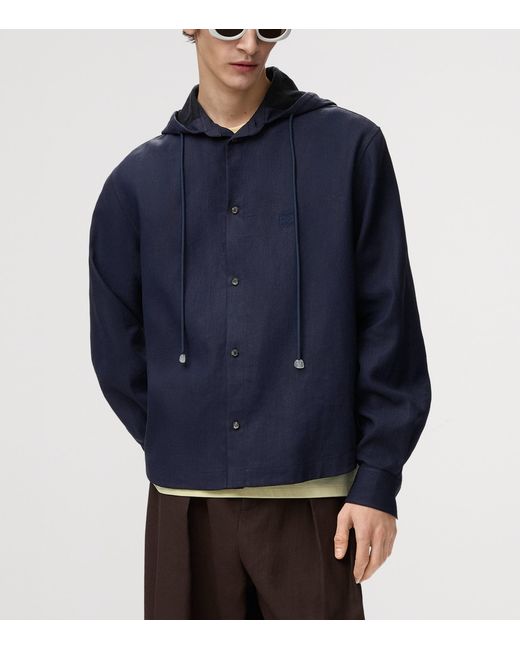 Loewe Blue X Paula's Ibiza Linen-Blend Hooded Anagram Shirt for men
