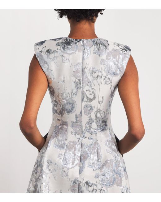 Huishan Zhang Gray Metallic Jacquard Kyle Midi Dress