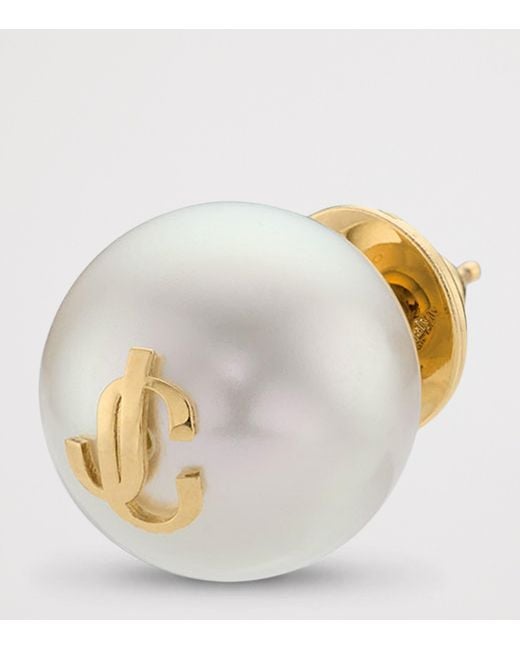 Jimmy Choo Metallic Faux Pearl Logo Stud Earrings