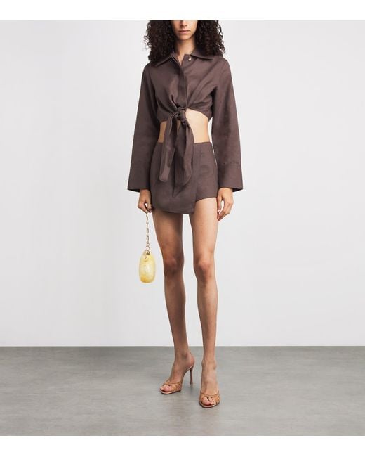 Cult Gaia Brown Linen Kate Tie Shirt