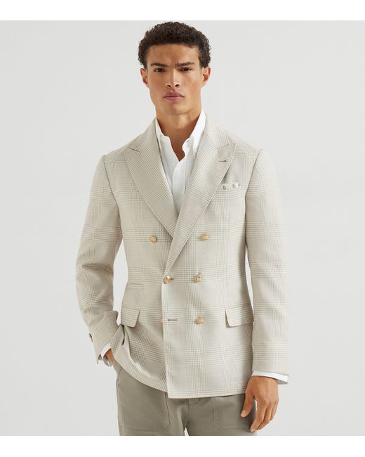 Brunello Cucinelli White Wool-Silk-Linen Blazer for men