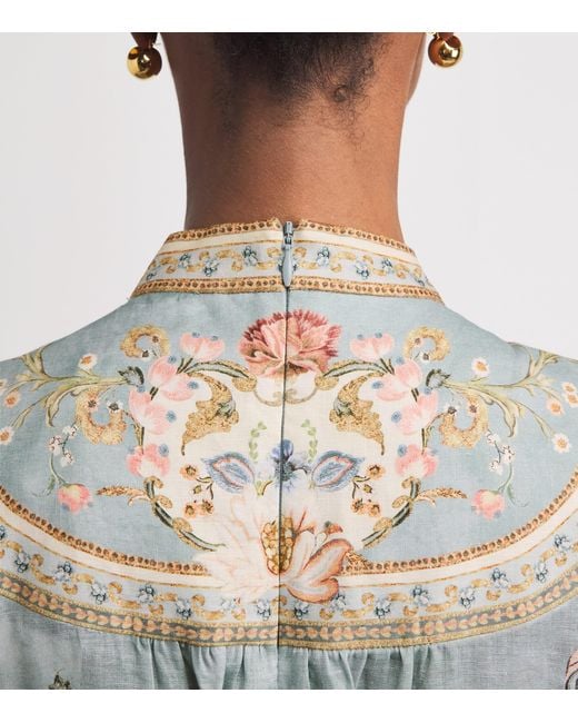 Zimmermann Natural Linen Floral Roselight Midi Dress