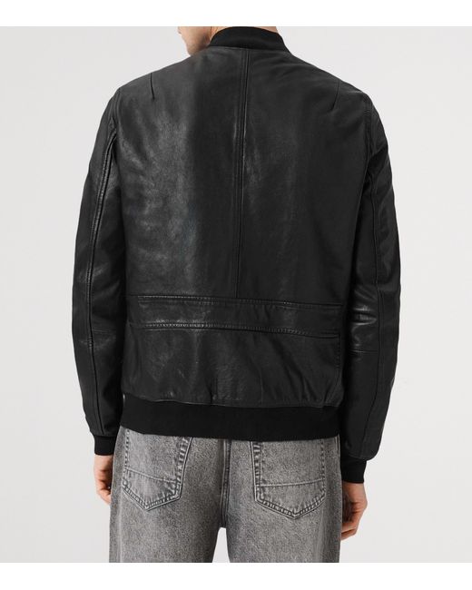 AllSaints Black Leather Morten Bomber Jacket for men