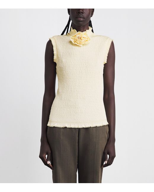 Sandro Natural Smocked Flower Tank Top