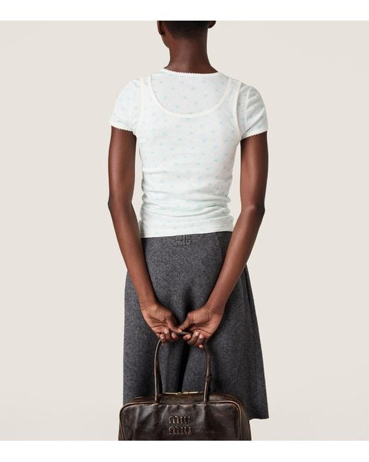 Miu Miu White Cotton Jersey Ribbed Tank Top