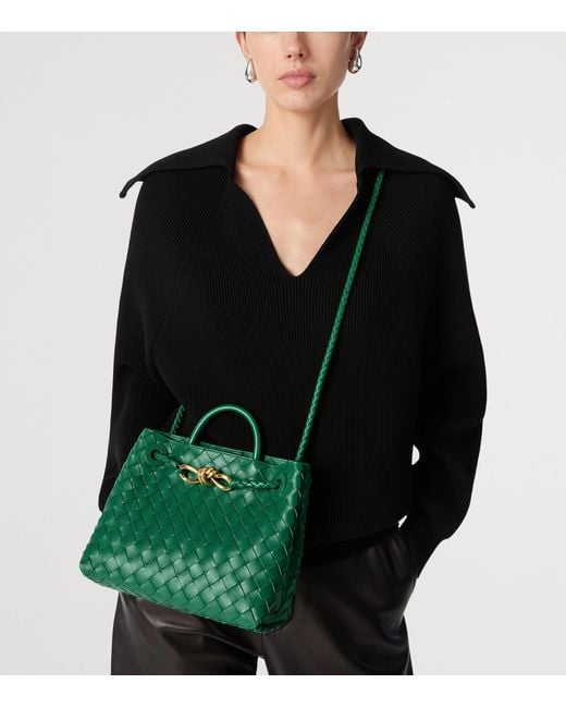 Bottega Veneta Green Small Leather Andiamo Top-Handle Bag