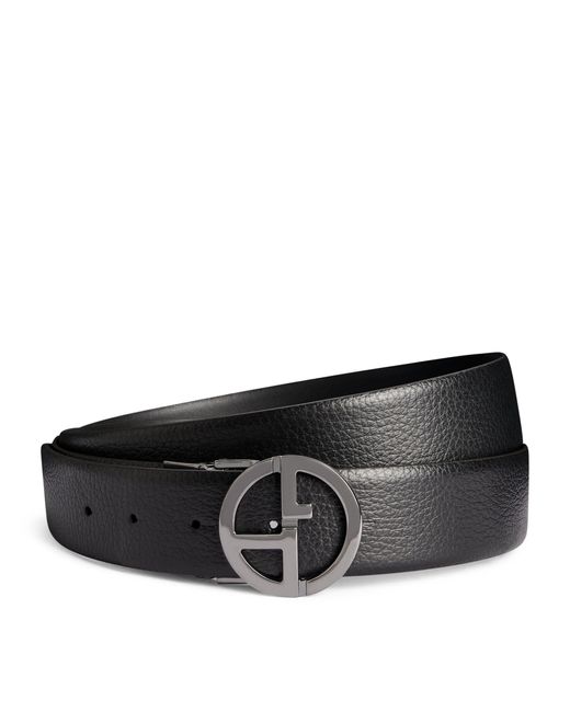 Giorgio Armani Black Leather Logo Belt for men