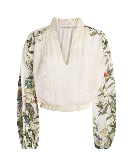 Alice + Olivia Natural Cotton Cassie Embroidered Blouse