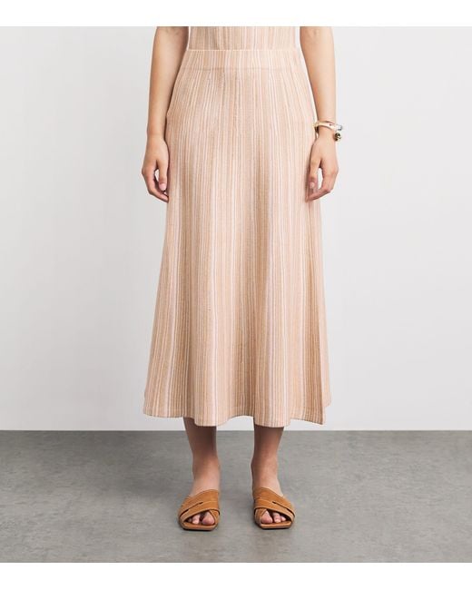 Soft Goat Pink Silk-Cashmere Stripe Midi Skirt