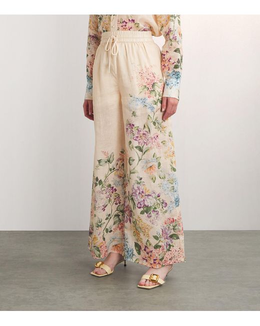 Zimmermann Natural Linen Floral Halliday Relaxed Trousers