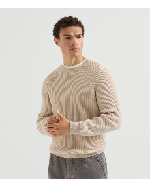 Brunello Cucinelli Natural Cashmere Ribbed Sweater for men