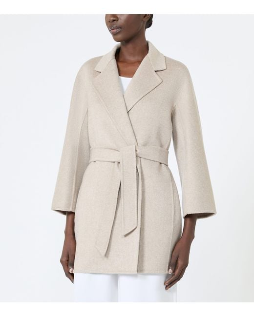 Max Mara White Cashmere Stole-Detail Wrap Coat