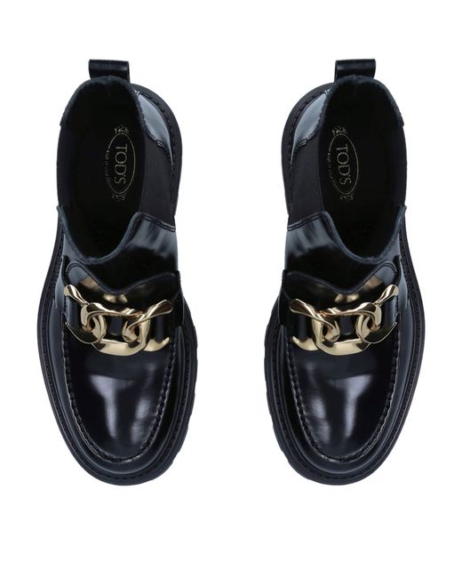 Tod's Black Leather Gomma Pesante Boots