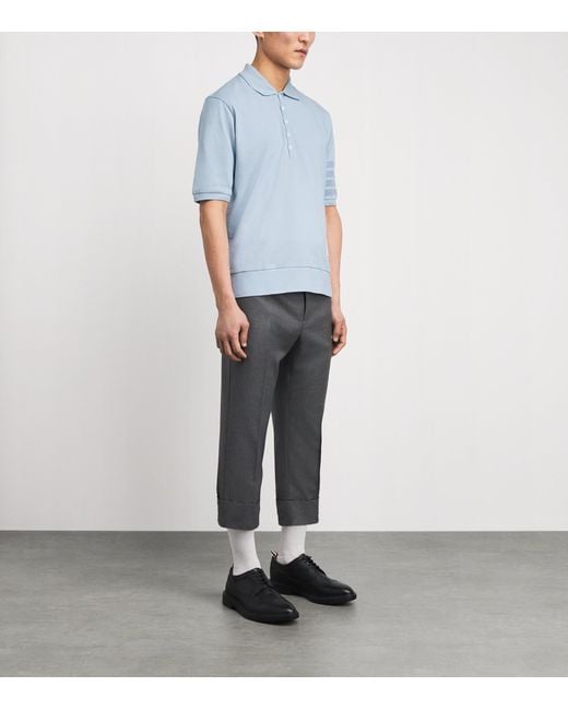 Thom Browne Blue Cotton 4-Bar Polo Shirt for men