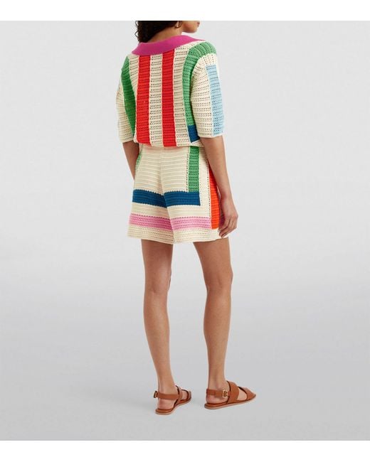 Chinti & Parker Red Organic Cotton Crochet Capri Shorts
