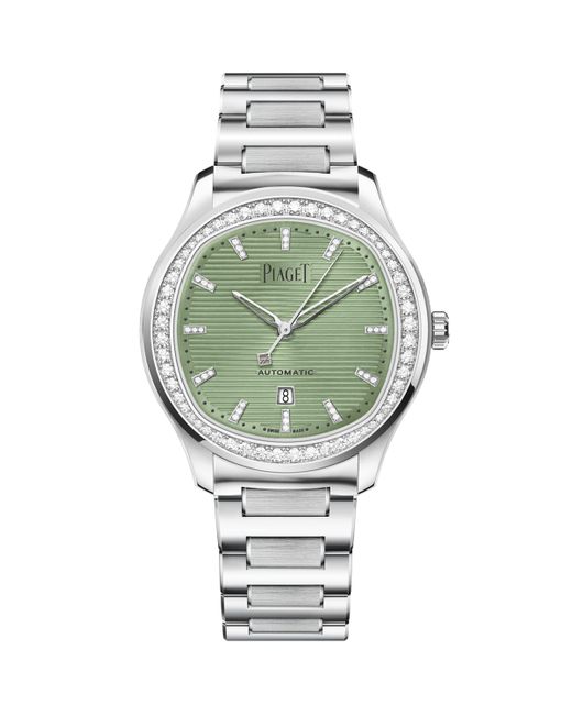 Piaget Gray Stainless Steel And Diamond Polo Date Watch