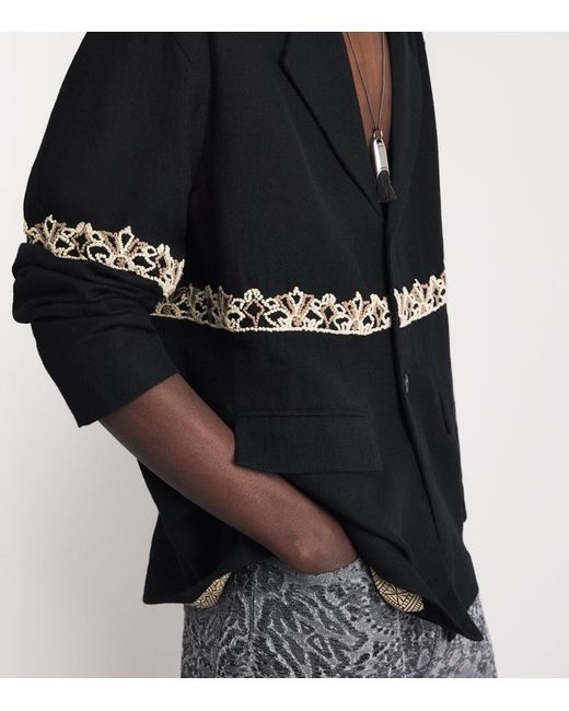 Kartik Research Black Wool Embroidered Blazer for men