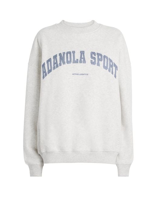 ADANOLA White Organic Cotton Varsity Chainstitch Sweatshirt