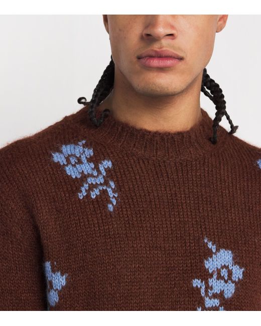 Jil Sander Brown Alpaca-Blend Intarsia Floral Sweater for men