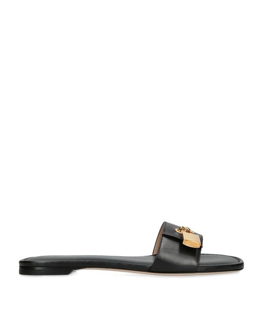 Tom Ford Black Leather Padlock-Detail Slides