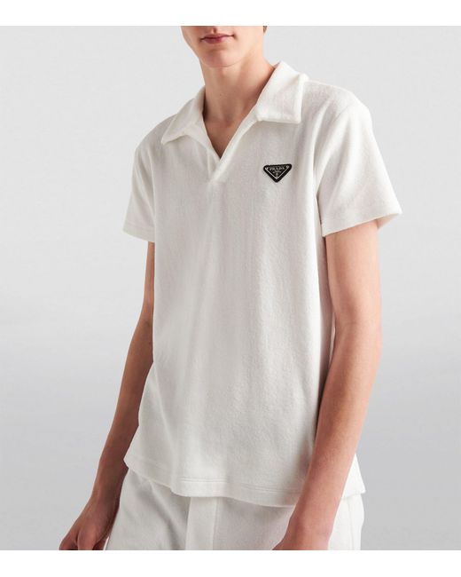 Prada White Terry Towelling Polo Shirt for men