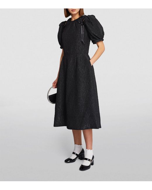 Simone Rocha Black Puff-sleeve Signature Midi Dress