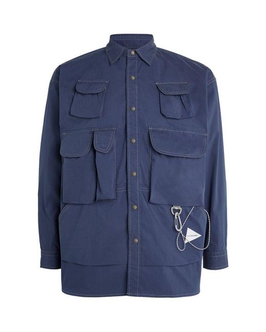 And Wander Blue Multi-Pocket Overshirt for men