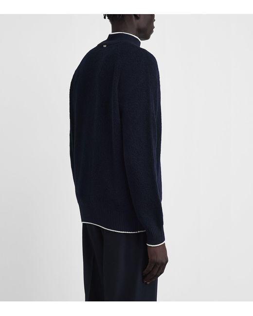 Herno Blue Virgin Wool-Blend Quarter-Zip Sweater for men