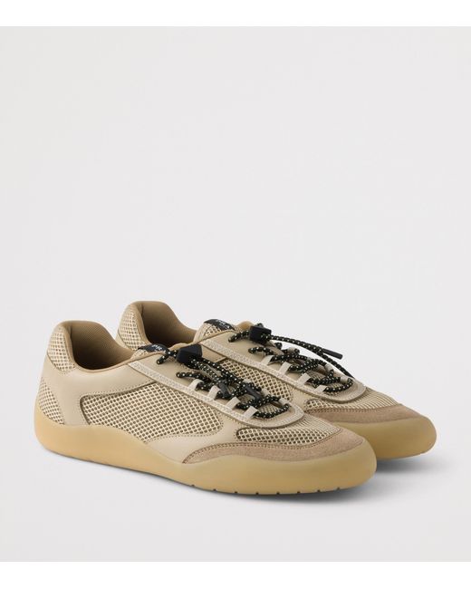 Prada Brown Leather-Mesh Speedrock Sneakers