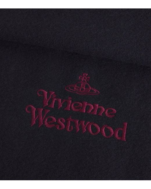 Vivienne Westwood Blue Wool Embroidered Logo Scarf for men