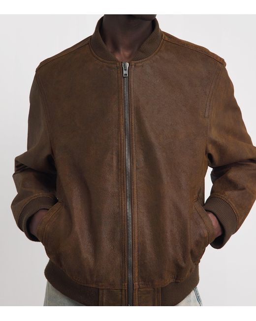 7 For All Mankind Brown Leather Bomber Jacket for men