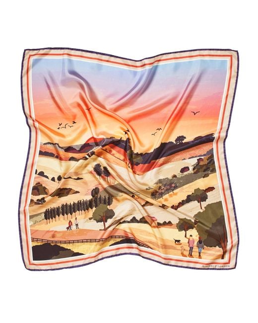Aspinal Orange Silk Printed Scarf