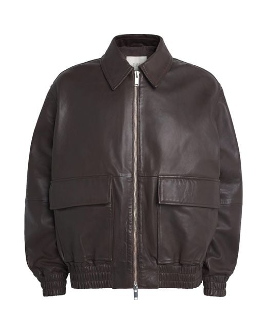 Studio Nicholson Black Piston Leather Bomber Jacket for men