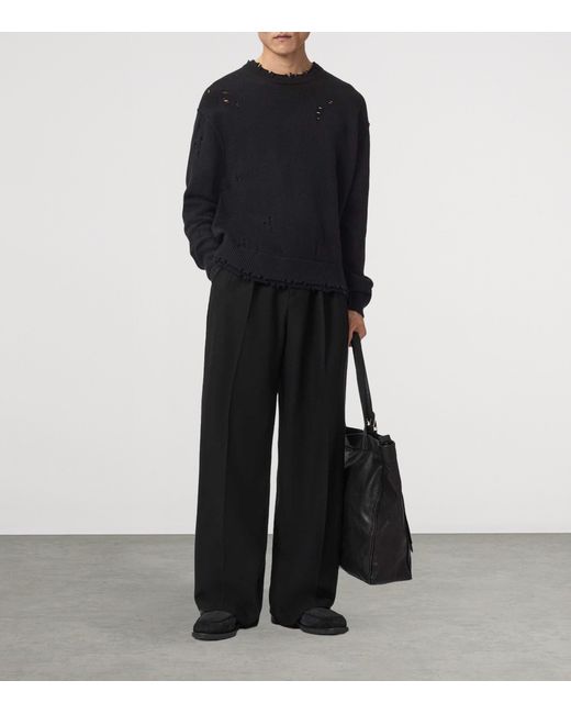 AllSaints Black Cotton Distressed Wolf Sweater for men