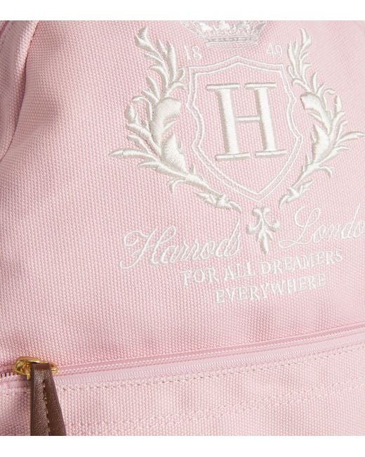 Harrods Pink Cotton Embroidered Emblem Backpack