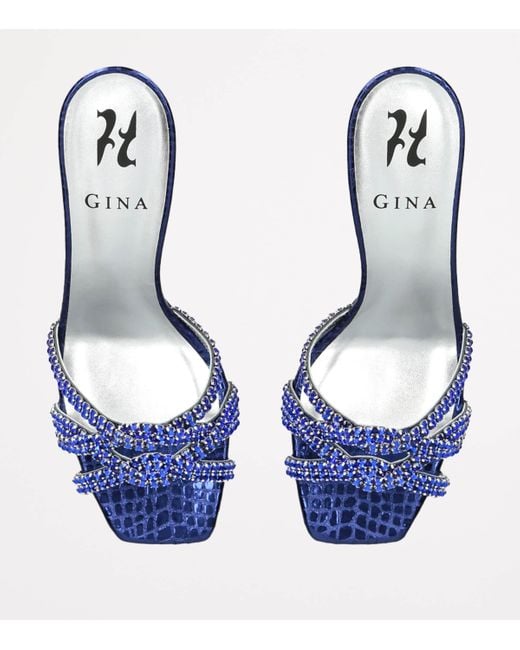 Gina Blue Crystal-Embellished Loie Mules 85